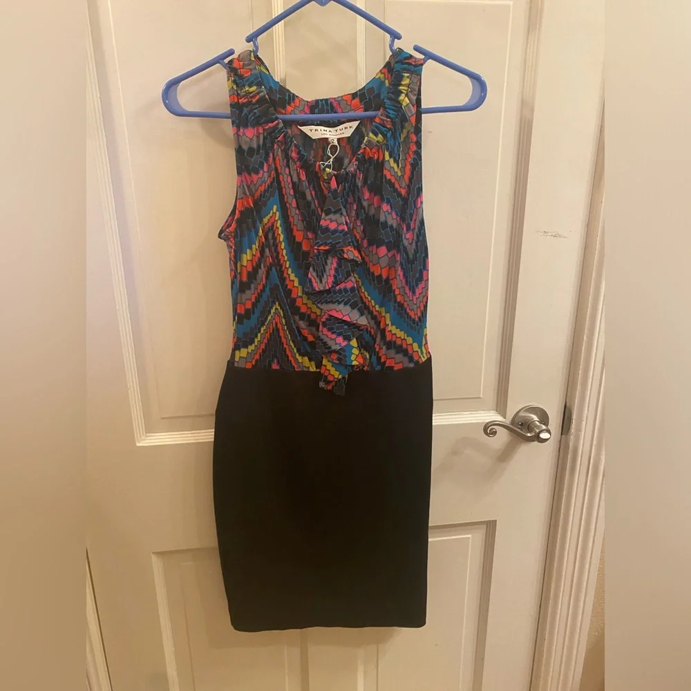 Trina Turk Ruth Later Gator Ruffle Dress Sz 2 - Picture 1 of 5